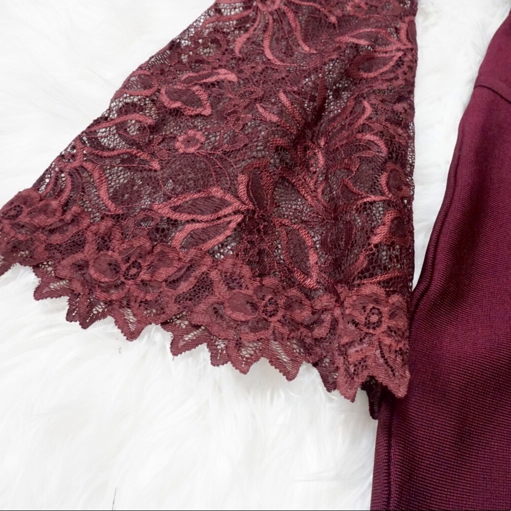 Bebe Maroon Romper Jumpsuit Lace Bandage - Picture 2 of 7